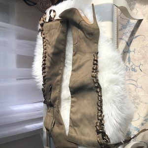 Thigh High Faux Suede Lace-up boots